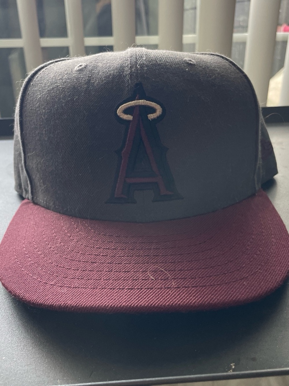 New Era Gray and Burgundy 'A' Logo Baseball Cap Anaheim angels size 8
